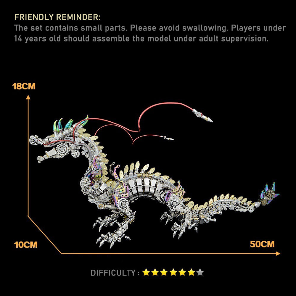 3D Metal Puzzle - Giant Chinese Dragon Model Kit - Mechanical Metal Jigsaw - DIY Desk Decoration - Assembly Dinosaur Craft Brain Teaser - Ideal for Adults