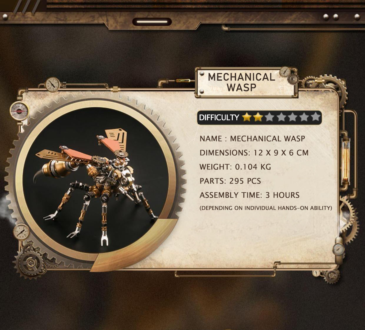 3D Metal Model Mechanical Wasp Perfect Gift for Men 295 PCS